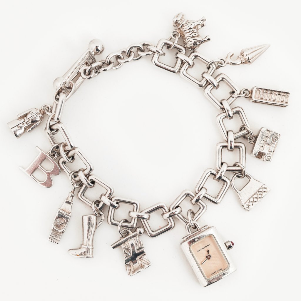 Burberry Bu5200 Silver-Tone Charm Chainlink Bracelet Watch